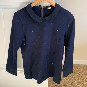 J Crew Navy Polka Dot 3/4 Sleeve Shirt Women S